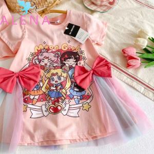 ALENA  Rainbow Dress For Kids Baby Girl Girl Dress Summer New Style Cartoon Beautiful Girl Short-sleeved T-shirt Mesh Princess Dress Trendy Dress For Kids Girls Korean Style