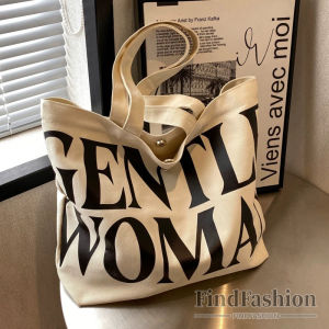 FindFashion Gentle Woman Large Capacity Tote Bag With Zipper Alphabet Canvas Bags For Ladies