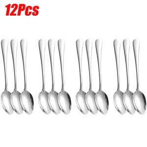 12/24Pcs Stainless Steel Spoon Set High Quality Thickened Spoon for Dinner Food Grade Long Handled Spoon Kitchen Dining Cutlery Spoon