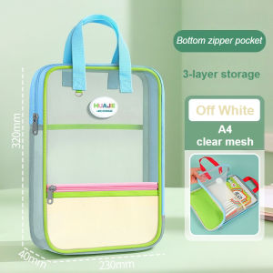 Mesh Zipper Pouch Document Bag with Handle Transparent Storage Bag File Organizer Office School Supplies
