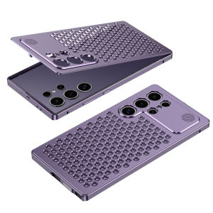 Metal Hollow Heat Dissipation Holes Back Cover For Galaxy S24 23 Ultra S24+ PIus Spring Buckle Shockproof Phone Case