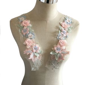 TURHA Embroidery Mesh Decals Pearl DIY Imitation Flower Sewing Applique Clothes Accessories Lace Collar For Wedding Dress
