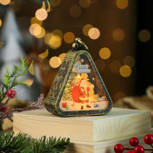 Vintage Christmas LED Night Lights Hanging Lantern Home Xmas Desktop Ornaments Party Decor Supplies