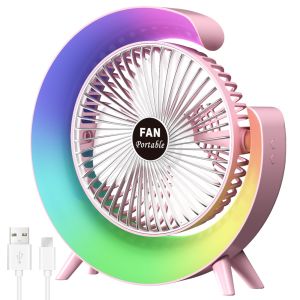 MFLABEL RGB LED Light Lamp Fan G Shape Portable Desktop Fan Summer Cooling Electric Rechargeable USB Fan