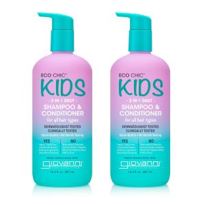 GIOVANNI Eco Chic Kids 2-In-1 Shampoo & Conditioner 6.5 fl oz (Pack of 2) All Hair Types Salon Quality Lightweight & Hydrating Gentle Formula Vegan