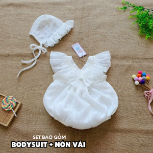 BD68 Body áo liền thân cho bé gái sơ sinh RIOKIDS quần áo đầy tháng thôi nôi cho bé