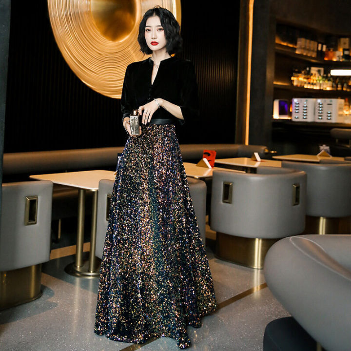 Sequined Elegant annual meeting Long casual dress dinner party