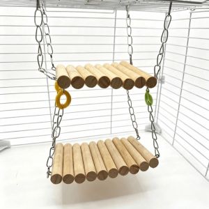 IPIE2 Double-layer Bird Cage Swing Toy Hanging Wood Parrot Training Bridge Bird Accessories Creative Pet Exercise Stand Small Animals