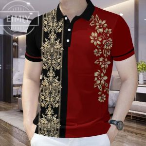 Ethnic Retro Flowers Polo Shirts for Men 2025 Summer Barong Tagalog for Men Modern Casual Short Sleeve Comfortable Breathable Top