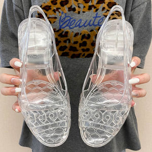 [Free Shipping] Fish-Mouth Crystal Wedge Heels WomenS Summer Single Shoes Height-Increasing Jelly-Like Non-Slip Fashionable Transparent Comfortable Shallow-Toe Casual Versatile Sandals