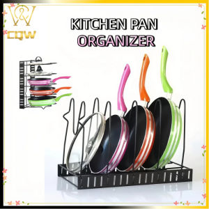 CQW Kitchen Cabinet Pan Rack Shelf Cookware Organizer Pot Lid Holder Storage (Black)