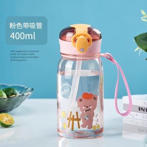 Childrens water cup school specific plastic drinking cup portable leak proof kettle cartoon water cup summer cute straw cup