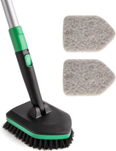 BOOMJOY Tub Tile Scrubber Brush 2 in 1 Cleaning Brush 58.2" Adjustable Telescopic Pole Stiff Bristles Scouring Pads Cleaning Tools