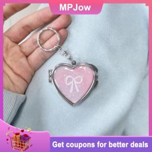 【MPJow】 Y2K Trendy Heart Folding Mirror Keychain Sweet Cool Metal Keyring Makeup Mini Mirror Fashion Bag Pendant Girly Gifts