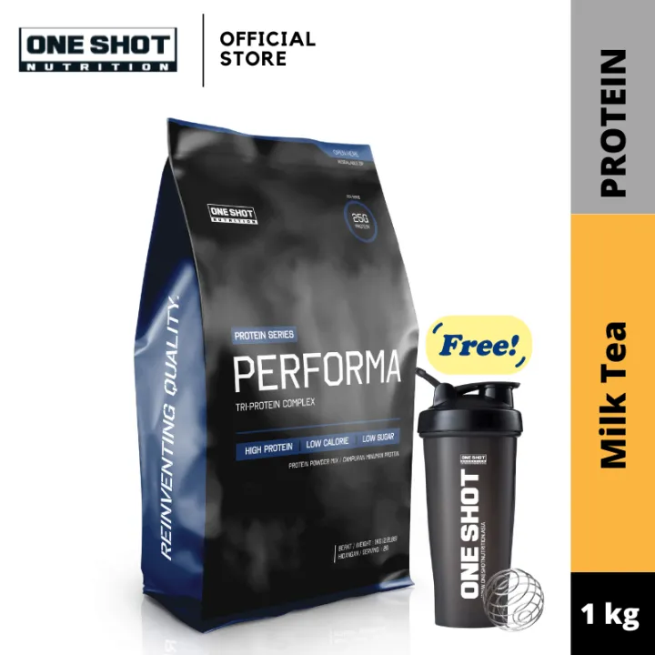 Whey Protein Performa (Milk Tea) 1kg + Free One Shot Classic Shaker ...
