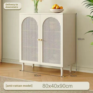💗Ready Stock💗Light Luxury Porch Storage Cabinet Cream Wind Rattan Storage Cabinet Simple Kitchen Storage Cabinet