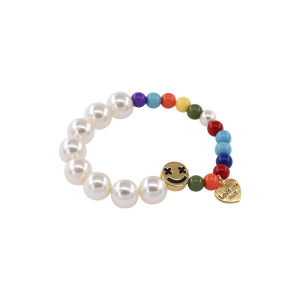 สร้อยประดับ ลูกปัด ไข่มุก รูปหน้ายิ้ม สีสันสดใส สไตล์โบฮีเมียน ดูเก๋ มีสไตล์ ของขวัญสำหรับวันเกิด necklace