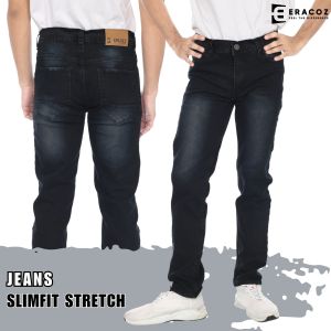 ERACOZ Celana Jeans Panjang Pria Slimfit Stretch Black Spray