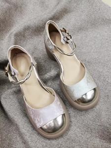 [Free Shipping] 8783 Chengdu Handmade Genuine Leather WomenS Shoes Closed-Toe Chinese-Style Sandals For Women Summer Thick-Heeled Platform Sandals With A Single-Strap Buckle And Hollow Design