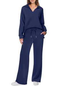 V Neck Sweatshirt Suit  Casual Slim Suit  Versatile And Tall Suit  Womens Commuter SuitV领卫衣阔腿裤两件套女