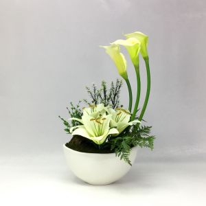 OrientalFineArt กระถางดอกไม้แสดงความยินดี กระถางดอกไม้ประดิษฐ์ โทนสีเขียว-ครีม