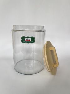 Toples kaca bulat Tutup kayu pino ukuran 8.5 liter seal