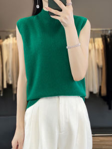 Women Sleeveless Tank High Quality Wool Knit Vest Tops All Seasons Half High Collar First-Line Ready-To-Wear Soft Solid Camisole2026