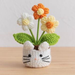 MIRELAE Hoa hồng đan móc Chậu hoa dệt Trang trí nhà cửa Quà thủ công Cây hoa giả Dễ thương Trang trí bàn làm việc Cây cảnh bonsai làm từ hoa nhân tạo. Trang chủ