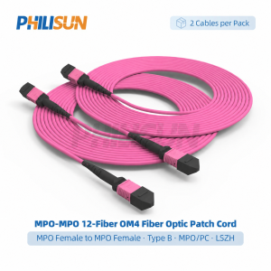 MPO to MPO OM4 50/125 μm 12-Fiber Multimode Type B Female to Female MPO/PC LSZH 1-30 m 1/2 Pack PHILISUN