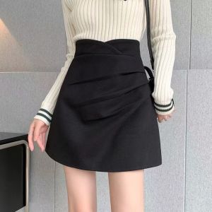 SHLIFE Irregular Pleated Short Skirt Half Skirt Spring Summer Fashionable A-line Wrapped Hip Short Skirt High Waist Personalized Fashionable