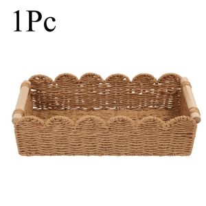 Large Capacity Rectangular Paper Rope Woven Stationery Storage Basket Space Saving Desktop Bathroom Toiletries Organizer Case