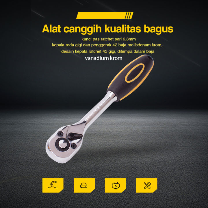 Deli Ratchet Wrench/Kunci Ratchet 45 Gerigi 1/4 1/3 1/2  inch Chrome 50BV30 DL2323 DL2X21/Alat Perkakas