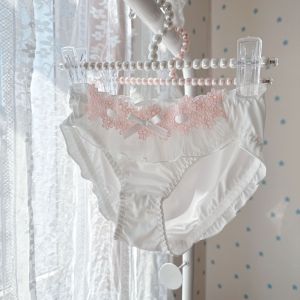 Japanese Style Fresh Sweet Embroidered Ice Silk Lotus Leaf Princess Student Mid-Waist Triangle Cute Womens Underwear