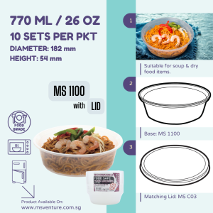{MSV} Round Microwavable Plastic Takeaway Containers (770ml-2340ml) Anti Leak MS 1100 MS 1200 MS 1600 MS 1750 MS 2300
