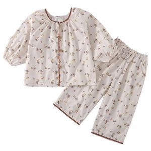 MILANCEL New Autumn Kids Home Clothing 1-9T Sweet Floral Girls Loungewear Loose Korean Cotton Children Long Sleeves Pajamas 2PCS2026