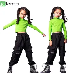 LOLANTA 4-16 Years Girls Hip Hop Dance Crop Top Jacket Coat Jogger Pants  Outfit for Kids Stage Performance Wear Children Fashion dance Costumes  Green White