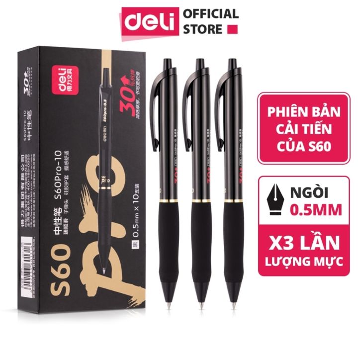 Bút Bi Nước Bút Gel đen Deli vỏ trắng đen mực đen xanh đỏ, Ngòi 0.5mm ...