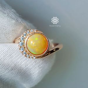 Rosenmarry/ แหวนพลอยโอปอลแท้ พลอยดิบ ตัวเรือนเงินแท้925 ชุบพิงค์โกวล พร้อมกล่อง RR017