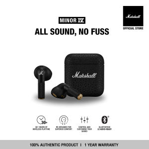 MARSHALL MINOR IV BLACK - รับประกัน 1 ปี + ส่งฟรีทั่วไทย (หูฟังบลูทูธ หูฟังไร้สาย หูฟัง true wireless หูฟัง marshall ของแท้ หูฟังเบสหนัก)