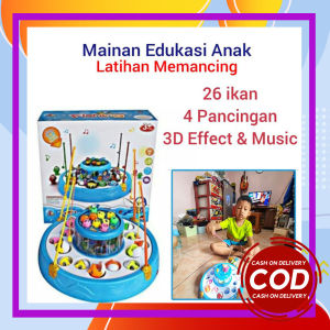 FISHING GAME 8002 30in1 3D Effect & Music - Set Mainan Anak Pancing Magnet 26 Ikan dan 4 Pancing