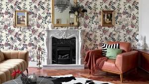 New Colorful Floral Wallpaper Peonies Removable Peel and Stick Floral Wallpaper Sketched Floral Self-Adhesive Prepasted