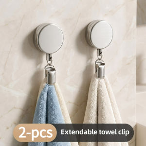 SG-1/2/4PCS 60cm Retractable Towel Holder Self-Adhesive Towel Clip Wall Mounted Hat Clip for Bathroom Kitchen