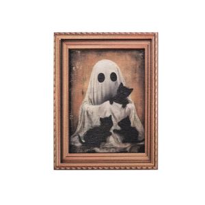 CYI47 Retro White Ghost and Its Black Cat Poster Photo Mini ic Halloween Fridge Artistic Style with Frame Pumpkin Witch Refrigerator s Halloween Gift