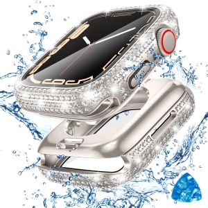 YALILAI 2-in-1 Waterproof Screen Protector Case for Apple Watch 49mm 46mm 45mm 44mm 42mm 41mm 40mm Women 360 Diamond Front Bumper with Glass Bling Face Cover for Apple iWatch Series 11/10/9/8/7/6/5/4 SE3/2 Ultra3/2/1