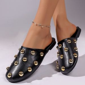 [Free Shipping] 2026 Summer New Metal Rivet Sandals With Soft Sole Comfortable Mule Slippers For Casual Outdoor Wear Closed-Toe Half Slippers
