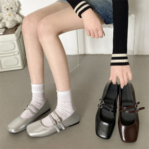 👒live homes👒 ​​​​​​​เฟรนช์สแควร์นิ้วเท้าตื้นปากรองเท้าเดียวสำหรับผู้หญิง 2024 ฤดูใบไม้ผลิใหม่สไตล์เกาหลีสไตล์ฝรั่งเศสนางฟ้านุ่มแบนรองเท้าแมรี่เจน