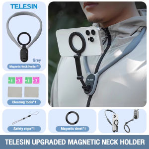TELESIN Magnetic Neck Mount for Phones Neck Cell Phone Holder POV/Vlog Selfie Mount Hand Free Phone Neck Holder Chest Stand Strap Video Recording  iPhone Samsung Huawei