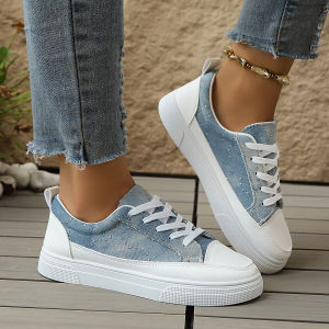 Free Shipping WomenS Flat White Shoes 2026 Autumn New Collection Plus-Size WomenS Shoes Fashionable Denim Casual Flats