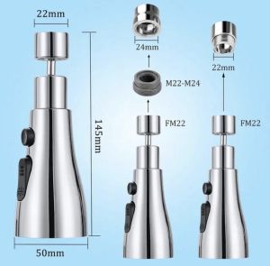 Loa vòi đầu vòi nước tăng áp xoay 360 độ 3 chế độ nước linh hoạt phù hợp cho vòi ngổng cứng và dây rút