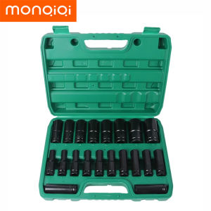 Monqiqi Impact Socket 10Pcs/15 Pcs Set 1/2 Inch 8-24mm Extension Impact Socket Panjang Mencapai Soket Nut Perbaikan Alat